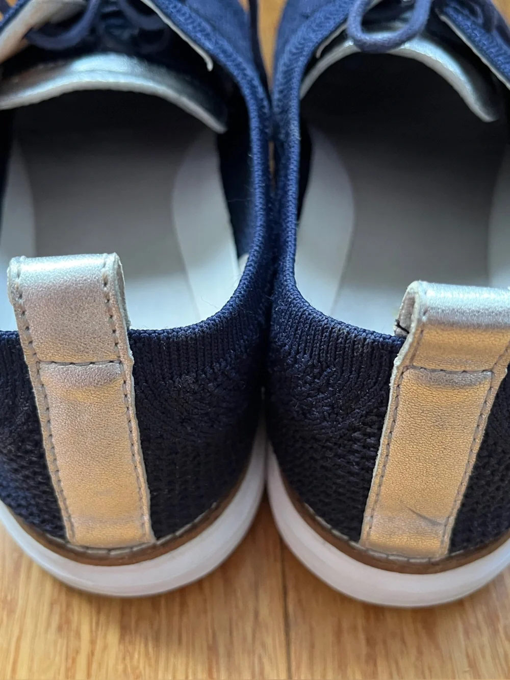 COLE HAAN WOMEN'S ZEROGRAND STITCHLITE OXFORD NAVY BLUE KNIT/WHITE W 10 B W11511